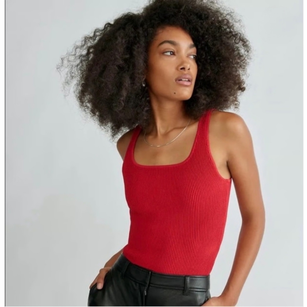 Aritzia Babaton Sculpt Knit Ribbed Stretchy Layering Tank Top Shirt Red XS